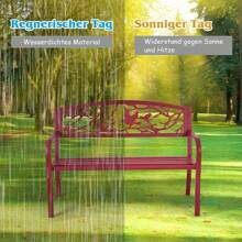 Banco de jardín moderno, robusto banco de parque de tubos de acero y hierro fundido, banco con respaldo y reposabrazos, banco de metal estampado para jardines, parques, césped, soporta hasta 280 kg, rojo