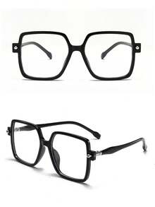 1pc Women's Black Cylindrical Square Glasses, Glasses For Near Vision - Black - View 3