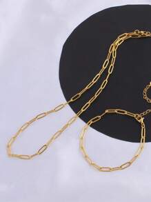 Stainless Steel Waterproof Simple Fadeless Gold Plated Cross & Chain Design Necklace Bracelet Set, Suitable For Women's Daily Wear