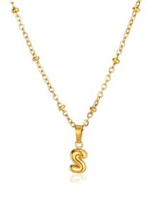 精致泡泡字母吊坠配饰优雅时尚 26 个英文字母首字母吊坠项链女士 - 金黃色 - 查看 18
