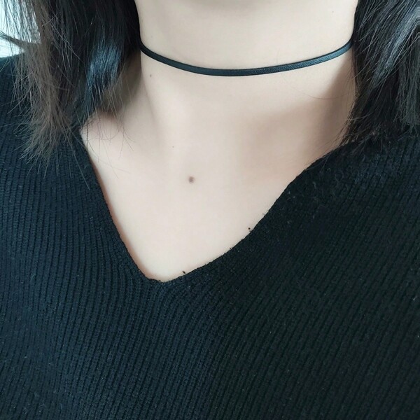 1 Peça Colar Choker Preto Pu Simples E Versátil Com Corrente De Metal Não Fading, Perfeito Para Uso Diário