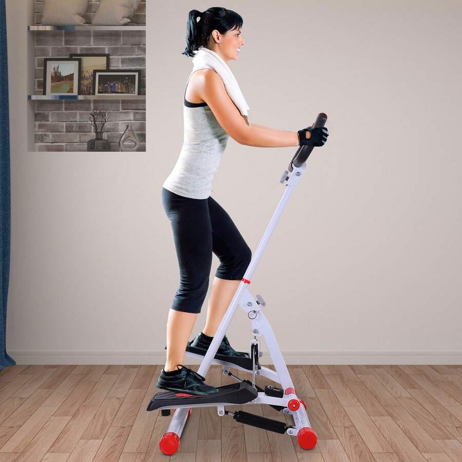HOMCOM Stepper W/ Handle Hand Grip Workout Fitness Machine For Fitness Aerobic Exercise Home Gym - Red - View 1