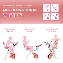 HOMCOM 2-In-1 Foldable Exercise Bike Recumbent Stationary Bike 8-Level Adjustable Magnetic Resistance With Pulse Sensor LCD Display - Pink - View 6