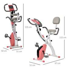 HOMCOM 2-In-1 Foldable Exercise Bike Recumbent Stationary Bike 8-Level Adjustable Magnetic Resistance With Pulse Sensor LCD Display - Pink - View 4