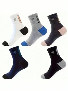 5 雙裝男士時尚卡通圖案圓襪,透氣舒適休閒男女通用襪子,適合男士戶外穿著,四季穿著 - 彩色 - 查看 2