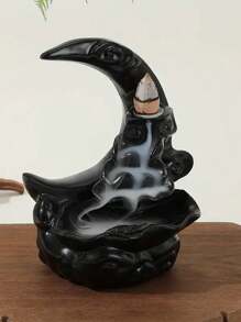 1pc, Moon Backflow Incense Holder,Waterfall Incense Burner,Resin Hand-Made Incense Fountain Burner With Backflow Incense Cones, Aromatherapy Home Decoration Yoga, Aromatherapy Home Decoration Gifts Birthday Graduation E-I-D - Black - View 2