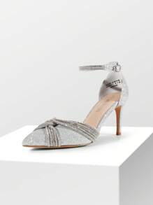 Women's Rhinestone Pointed Close Toe Pumps Strappy Sparkly  High Heels  Ankle Strap Stiletto Wedding Party Dress Shoes - 銀色 - 查看 3