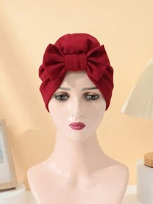 Pălărie nouă cu papion pentru femei de culoare solidă, pălărie cu turban elastic la modă, cadou de Ziua Îndrăgostiților, pălărie cu turban țesut în stil boem, basma pliată simplă fără margini, șapcă pentru chimioterapie Bonnet Bonnet pentru păr Turban