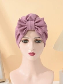 Pălărie nouă cu papion pentru femei de culoare solidă, pălărie cu turban elastic la modă, cadou de Ziua Îndrăgostiților, pălărie cu turban țesut în stil boem, basma pliată simplă fără margini, șapcă pentru chimioterapie Bonnet Bonnet pentru păr Turban