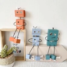 1pc Creative Diy Wooden Robot Decoration For Home, Store And Street Scene - Navy Blue - View 1