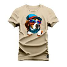 Premium Cotton T-Shirt With Dog Beach Print - Màu Khaki - Xem 1