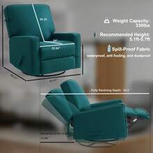 Harkawon Swivel Rocker Recliner Chair, Glider Rocker Recliner, Rocking Chair Nursery, Fabric Chair With High Back, Deep Seat, For Living Room, Bedroom - Green - View 2