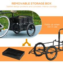 HOMCOM Bike Trailer, Bicycle Cargo Trailer Wagon Cart With 65L Foldable Storage Box, Pneumatic Tyres And Reflectors, Max Load 40KG - Black - View 7
