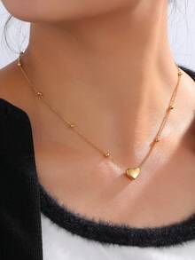 1 Miếng Ngày lễ tình nhân Đúng mốt Đồ trang sức Thép không gỉ Mạ vàng 18K Mặt dây chuyền trái tim Kết cườm Vòng cổ dây  Đối với phụ nữ , Thích hợp Cho bữa tiệc , Nhảy Và Mặc hàng ngày - Dây chuyền mặt hình quả bóng mặt dây chuyền tình yêu - Xem 2