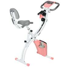 HOMCOM 2-In-1 Foldable Exercise Bike Recumbent Stationary Bike 8-Level Adjustable Magnetic Resistance With Pulse Sensor LCD Display - Pink - View 7