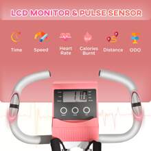 HOMCOM 2-In-1 Foldable Exercise Bike Recumbent Stationary Bike 8-Level Adjustable Magnetic Resistance With Pulse Sensor LCD Display - Pink - View 9