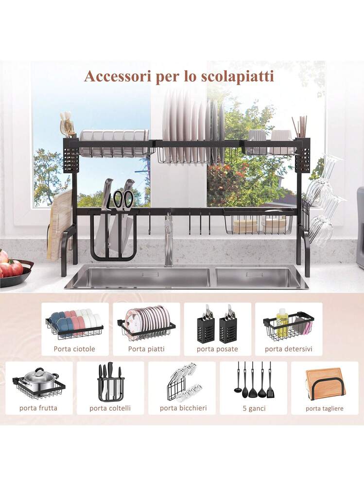 Scolapiatti Sopra Lavello SUPFIRM In Acciaio Inox - Regolabile 3 Livelli 33-40'' - Nero