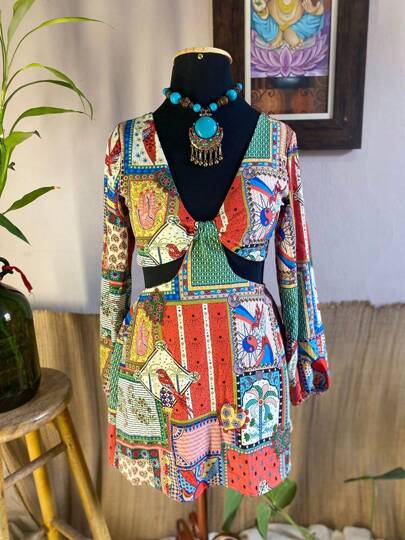 MACAQUINHO VESTIDO MANGA ESTAMPADO COM BOJO