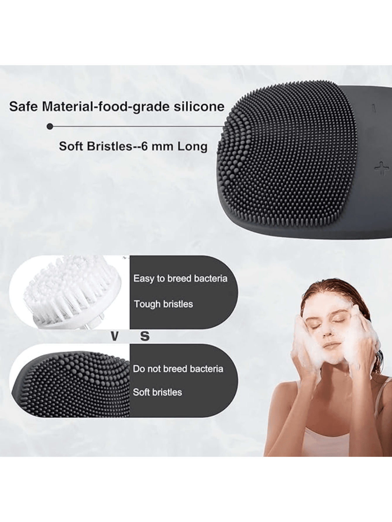 1pc Facial Cleansing Brush 3In1 Silicone Face Scrubber 5 Modes Facial