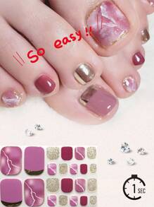 22 piezas de pegatinas de arte de uñas con patrón de mármol rosa para uñas de los pies - Multicolor - Ver 1