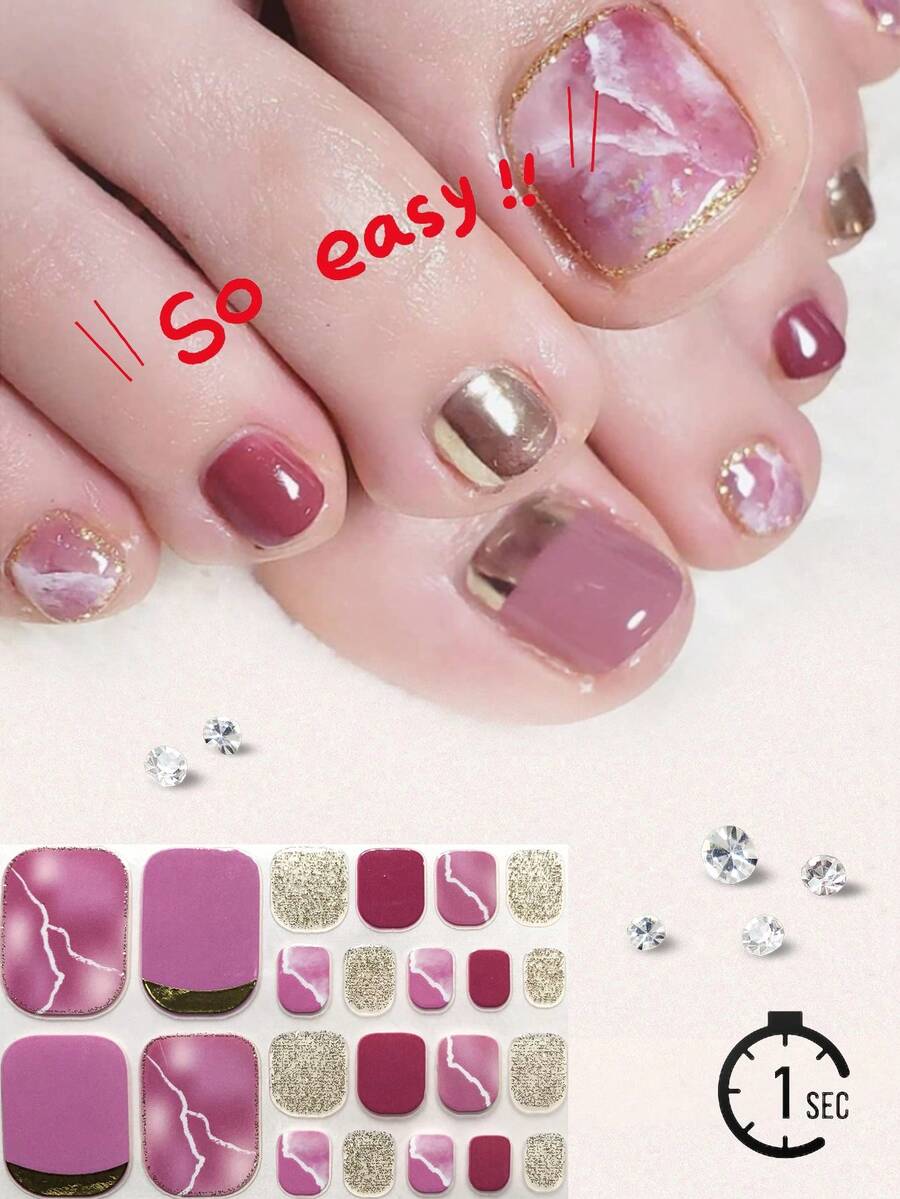 22 piezas de pegatinas de arte de uñas con patrón de mármol rosa para uñas de los pies - Multicolor - Ver 1