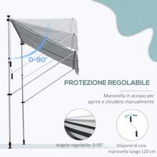 Outsunny Tenda da Sole 2x1.5m per Esterno a Rullo con Manovella, Telaio Telescopico e Angolazione Regolabile