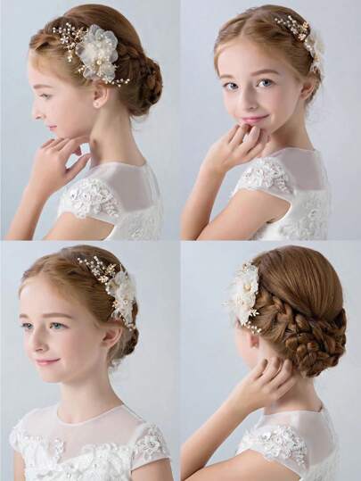 1 Peça Grampo De Cabelo Decorado Com Pérolas E Strass Para Menina Flor Da Temporada De Casamentos Para Penteado De Noiva, Apto Para Casamento, Festa Ou Performance, Combinando Com Vestidos De Noite