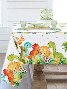 Set de 3 manteles desechables de plástico de 130*220cm con estampado de animales de la jungla y dinosaurios, adecuados para fiestas de cumpleaños con temática de dinosaurios, eventos familiares, decoración de salas de fiesta y decoración de mesas de comedor - Verde - Ver 1