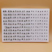 100pairs/Set Simple Sea Sponge Design Plastic Needle Stud Earrings With Mixed Sizes & All White Rhinestone Embellishments