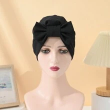 Pălărie nouă cu papion pentru femei de culoare solidă, pălărie cu turban elastic la modă, cadou de Ziua Îndrăgostiților, pălărie cu turban țesut în stil boem, basma pliată simplă fără margini, șapcă pentru chimioterapie Bonnet Bonnet pentru păr Turban