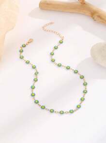 1pc Retro Small Chrysanthemum Daisy Flowers Decor Choker Necklace, Adjustable Copper Chain Jewelry, Exquisite Holiday Birthday Gift For Teen Girls