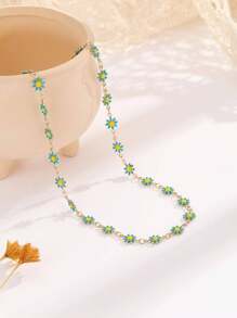 1pc Retro Small Chrysanthemum Daisy Flowers Decor Choker Necklace, Adjustable Copper Chain Jewelry, Exquisite Holiday Birthday Gift For Teen Girls