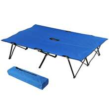 Outsunny Double Camping Bed Camping Cot Foldable Sunbed Outdoor Patio Sleeping Bed Super Light With Carry Bag - Blue - View 2