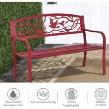Banco de jardín moderno, robusto banco de parque de tubos de acero y hierro fundido, banco con respaldo y reposabrazos, banco de metal estampado para jardines, parques, césped, soporta hasta 280 kg, rojo