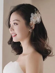 1pc Wedding Season Flower Girl Pearl & Rhinestone Decor Hair Clip For Bridal Hair Bun, Suitable For Wedding, Party Or Performance, Matching With Evening Dresses