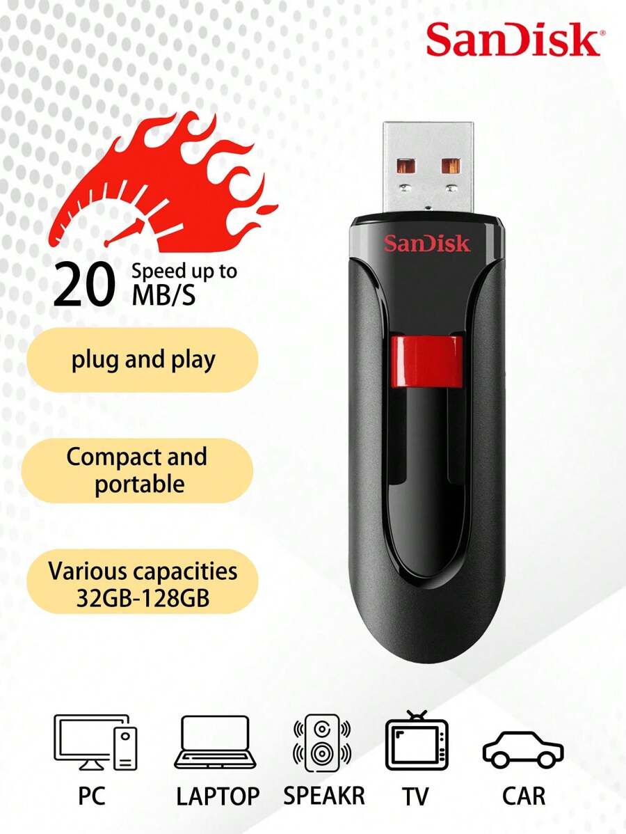 SanDisk Cruzer Glide 3.0 USB隨身碟 USB 3.0 CZ600隨身碟 32GB 64GB 128GB 黑色高速U盤 - 黑色 - 查看 1