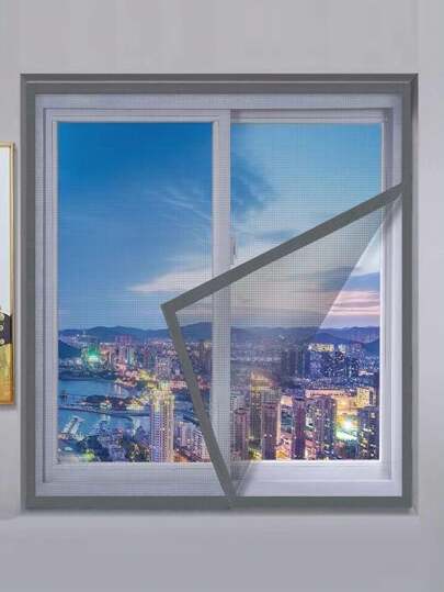 1 件灰色防蚊网，自粘式家用窗帘，白色网眼，免钉安装