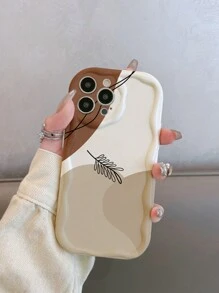 1pc TPU Phone Case With Leaf Color Block Camera Protection, Simple & Cute Design Compatible With IPhone 11/12/13/13 Pro Max/14 Pro Max, Compatible With IPhone 15/15 Pro/15 Plus/15 Pro Max, 16 Pro Max, Series Waterproof Shockproof Anti-Fall Scratch Resistant,International Version, Not The Domestic Version - Multicolor - View 3