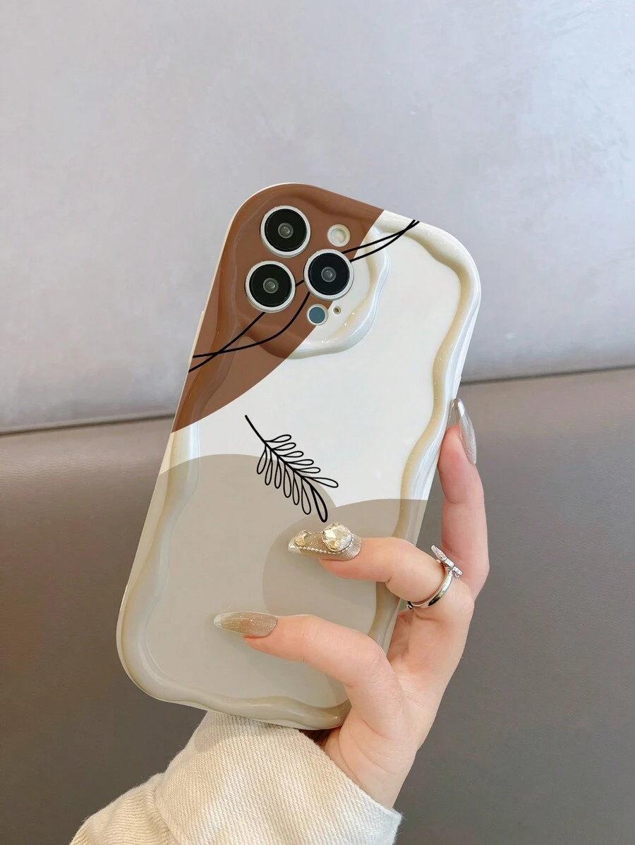 1pc TPU Phone Case With Leaf Color Block Camera Protection, Simple & Cute Design Compatible With IPhone 11/12/13/13 Pro Max/14 Pro Max, Compatible With IPhone 15/15 Pro/15 Plus/15 Pro Max, 16 Pro Max, Series Waterproof Shockproof Anti-Fall Scratch Resistant,International Version, Not The Domestic Version