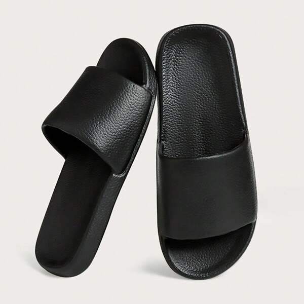 New Fashionable Versatile EVA Slippers For Women, Couples, Faux Leather Texture, Soft & Anti-Slip Flat Bottom, Suitable For Home, Bathroom, Indoor & Outdoor, Four Seasons Wear