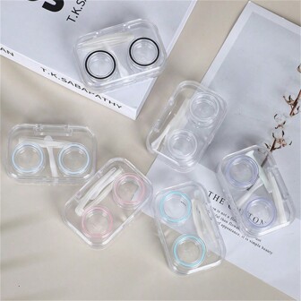 1 pieza Estuche de lentes de contacto minimalista multicolor con pinzas y aplicador incorporados, portátil y práctico, color rosa de Halloween