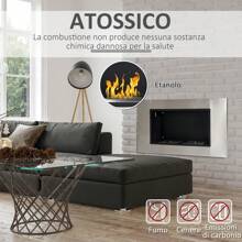 HOMCOM Camino Bioetanolo da Parete con 2 Bruciatori Capacità di 3L 4400W 110 x 54 x 14,5cm - Argento - Visualizzare 6