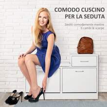 Scarpiera Moderna con Panca Imbottita per 12 Paia di Scarpe, Mobile da Ingresso in Legno 94,5x57x30 cm Bianco - Bianco - Visualizzare 9