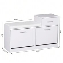 Scarpiera Moderna con Panca Imbottita per 12 Paia di Scarpe, Mobile da Ingresso in Legno 94,5x57x30 cm Bianco - Bianco - Visualizzare 3
