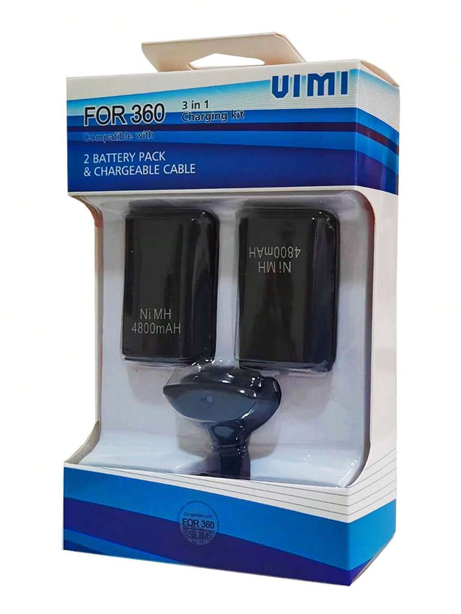 Kit Carga Y Juega Para Control De Consola 360 Cable Y 2 Baterias - Negro - Ver 1