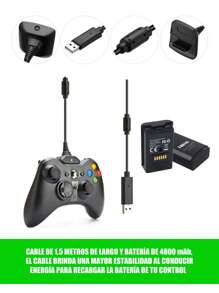 Kit Carga Y Juega Para Control De Consola 360 Cable Y 2 Baterias - Negro - Ver 6