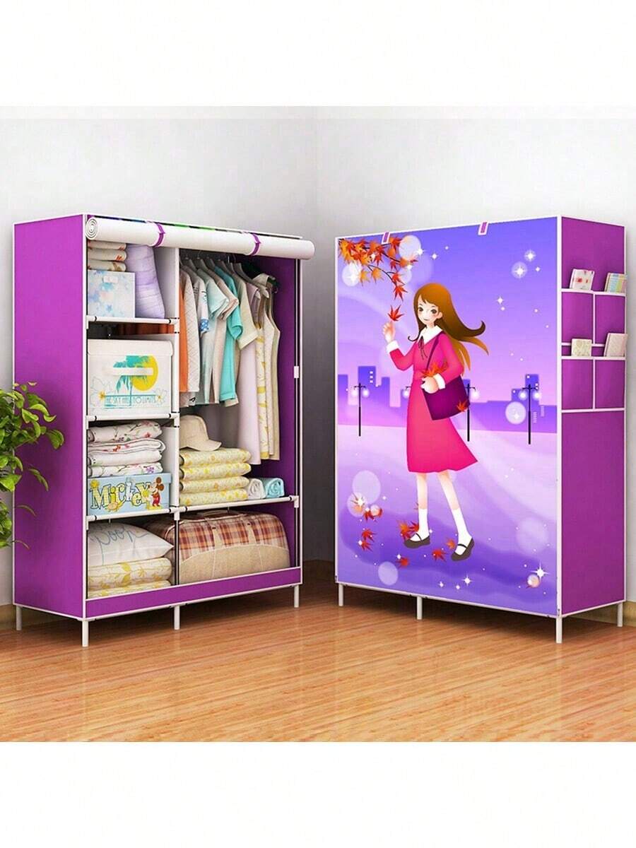 Armario sencillo de tela no tejida, almacenamiento a prueba de polvo, marco de acero, combinación plegable, armario para estudiantes, Económico,Armario Mayor a Prueba de Humedad del paño Sola Persona Simple de Reforzado a Prueba de Polvo  1 Pieza Armario Portátil De Color Al Azar Para Casa De Alquiler, Armario Con Marco De Acero Para Ensamblaje, Organizador De Ropa Para Habitación rosa - Morado - Ver 1