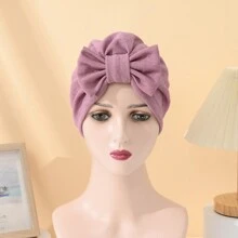 Pălărie nouă cu papion pentru femei de culoare solidă, pălărie cu turban elastic la modă, cadou de Ziua Îndrăgostiților, pălărie cu turban țesut în stil boem, basma pliată simplă fără margini, șapcă pentru chimioterapie Bonnet Bonnet pentru păr Turban