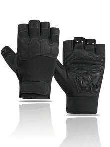 1 Par De Guantes De Medio Dedo Para Equipo De Fitness, Boxeo, Deportes De Combate, Ciclismo, Antideslizante Y Resistente Al Desgaste - Negro - Ver 1
