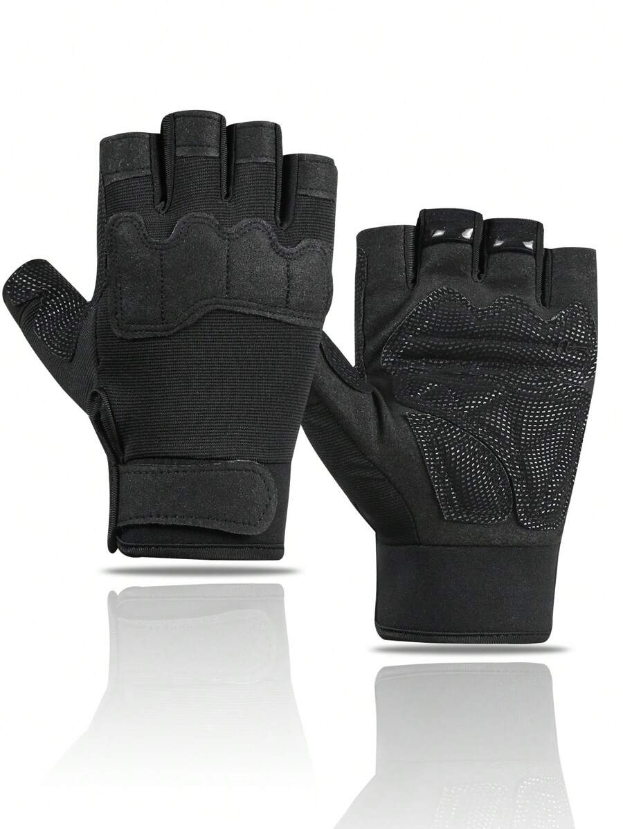 1 Par De Guantes De Medio Dedo Para Equipo De Fitness, Boxeo, Deportes De Combate, Ciclismo, Antideslizante Y Resistente Al Desgaste - Negro - Ver 1